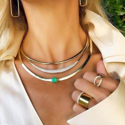 Iced Out Single Baguette Rainbow Colorful CZ Paved Snake Bone Herringbone Chain Necklace 2021 Valentine Day Gift women jewelry