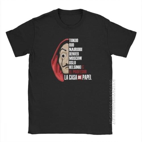Mens La Casa De Papel T-Shirt Money Heist TV Series Vintage O Neck House Of Paper Tops Cotton Basic Tees Gift Idea T Shirts