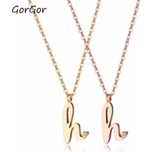 GorGor Internet Celebrity Personality Design Rose Gold Plated Letter Titanium Steel Lady Cubic Zirconia Choker Necklace 1559