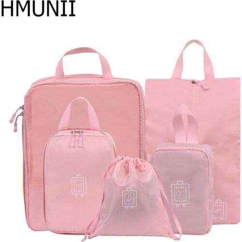 HMUNII Fashion 5PCs/Set Travel Bag For Clothes Functional Travel Accessories Luggage Organizer High Capacity Packing Cubes Bags