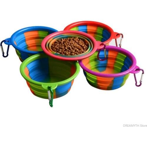 Camouflage Dog Bowl With Hook Silicone Folding Bowls Pet Food Feeders Outdoor Foldable Dog Pet Bowls