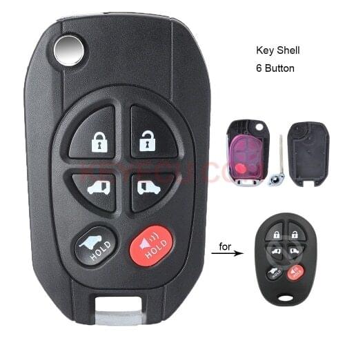 KEYECU Modified Filp Remote Key Shell 6 Button for TOYOTA Highlander Sequoia Sienna Tacoma Tundra Avalon Solara FCCID: GQ43VT20T