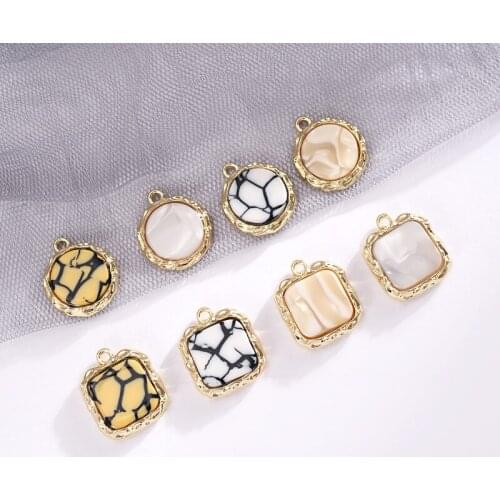 Summer style 50pcs/lot color resin core geometry square/rounds shape alloy floating locket charms diy jewelry earring accessory