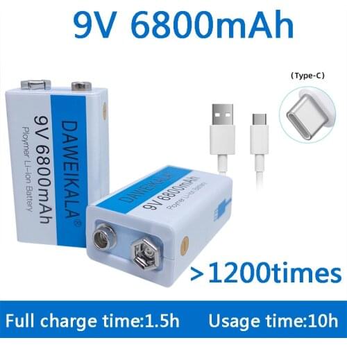 9V 6800mAh li-ion Rechargeable battery Micro USB Battery 9 v lithium batteries for Multimeter Microphone Toy +USB charging cable
