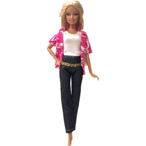 NK 3 Items/Set Doll Clothes Daily Casual Outfit Fashion Coat+White Top+Jeans For Barbie Doll Accessories Baby Toys 81C 6X