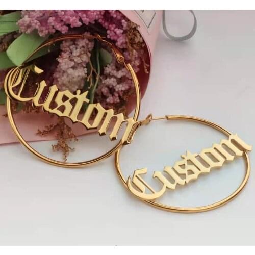 Stainless Steel Letter Earrings Round Custom Name Earrings Female Nameplate Earring Old English Style Earring Mothers Day Gifts
