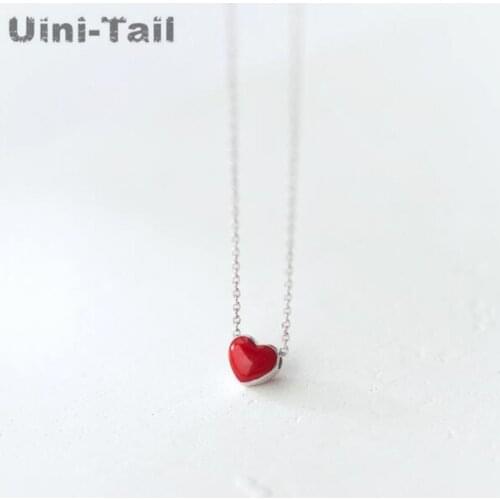 New sweet cute 925 sterling silver handmade red drop glaze Heart-shaped necklace fresh fashion trend peach girlfriend love