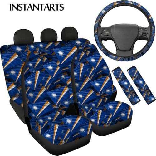 INSTANTARTS Fashion Islands Flag Prints Durable Front/Rear Car Seat Cushion Sturdy Steering Wheel Cover Soft Seatbelt Covers