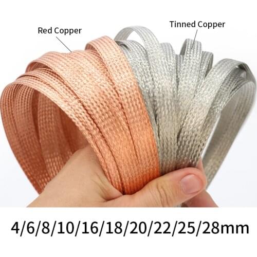 Width 25mm Tinned Copper Braided Cable Sleeve Anti Interference Wire Wrap Signal Shield Protector Audio Line Screen Metal Sheath