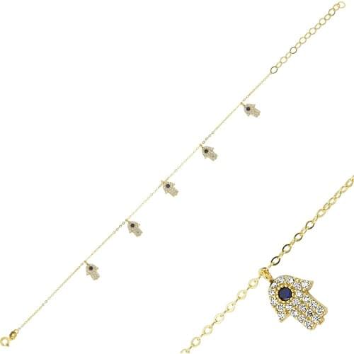 14k Gold Fatima Hand Design Anklet
