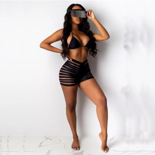 Retro High Waisted Swimsuit Summer Women Vintage Cut Out Bandage Bikini Black/Neon Green/Orange Swimming Suit Two Piece Swimwear