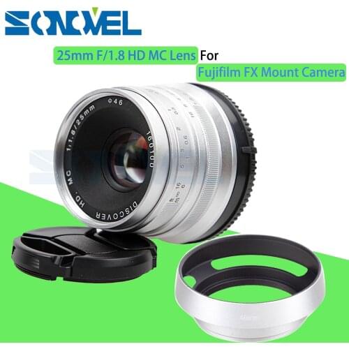Silver 25mm F/1.8 HD MC Manual Focus Wide Angle Lens+Hood for Fujifilm FX X-T10 X-T2 X-T1 X-A2 X-A3 X-PRO2 X-PRO1 X-E2 X-E1 X-M1
