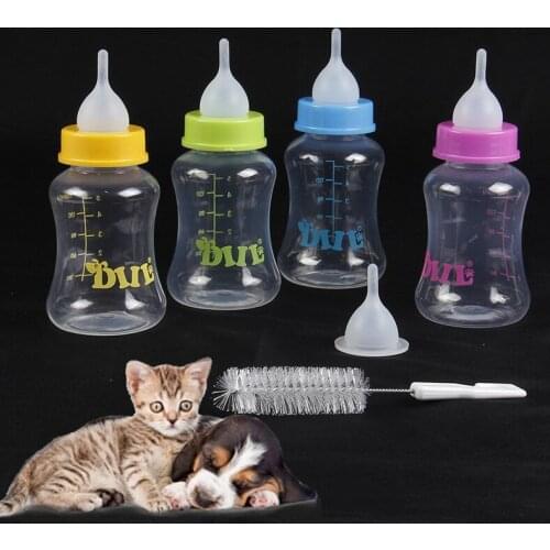 Puppy Kitten Feeding Bottle Set Pet Dog Cat Bady Nursing Water Milk Feeder with Cleaning Brush Newborn Cat Drinking Bottle