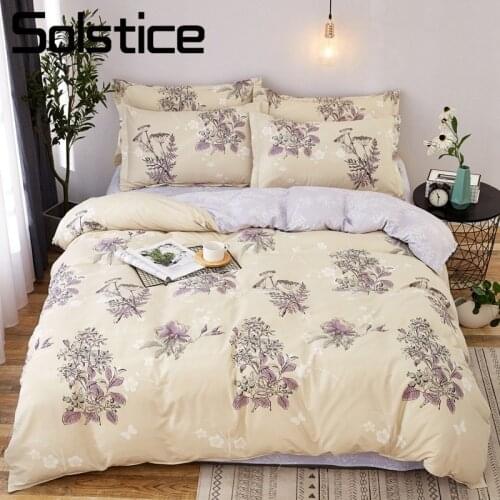 Solstice Home Textile Off-white Beige Duvet Cover Pillowcase Flat Sheet Flower Bedding Set Twin Full Woman Adult Teen Bed Linens
