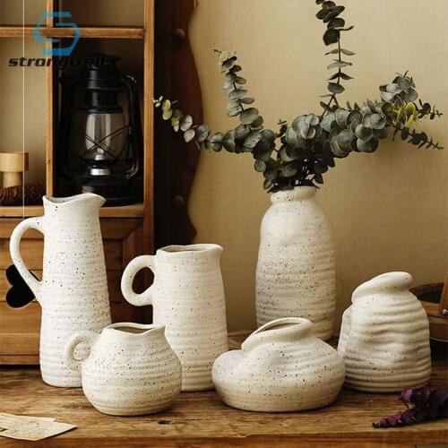 Strongwell European Antique Ceramic Flower Vase Irregular Flower Arrangement Home Decoration Accessories Artware Container