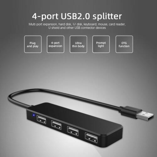 Ultra-thin One For Four Port USB 2.0 Ultra Slim Data Hub For Macbook, Surface Pro, XPS, Notebook PC, USB Flash Drives Etc