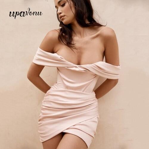 UpAvonu 2020 Summer New WomenS Mini Off-Shoulder Sexy Draped Dress Bodycon Fashion Club Elegant Celebrity Party Dress Vestidos
