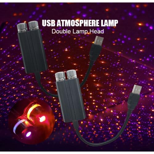 Double Head Car Ambient Light Car Starry USB Modified Roof Interior Decor Light Star Sky Ceiling Projector Atmosphere Lamp