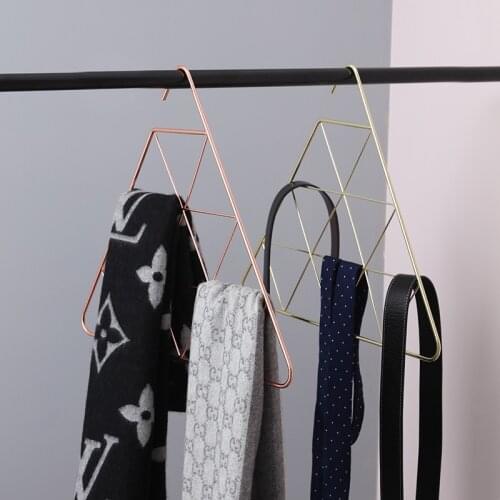 Nordic Rose Gold Geometric Shape Iron Art Clothes Hanger Storage Rack Hook Home Organizer Decoration Accessories For Scarf Tie