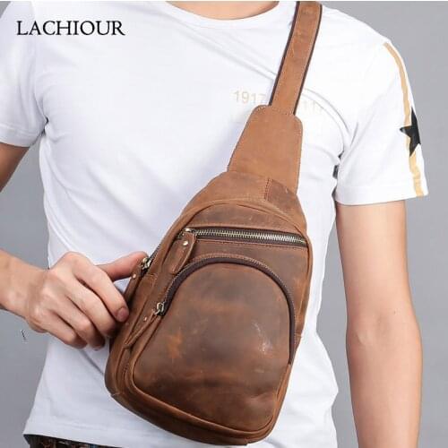 Vintage Men Real Crazy Horse Leather Shoulder Messenger Bags Multi-function Sling Chest Bag Waist Bag For Man Casual Crossbody
