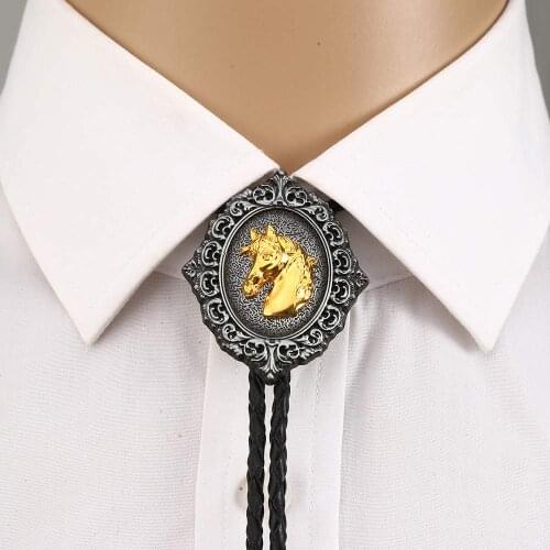 Vintage western animal horse head bolo tie for man handmakde Indian cowboy western cowgirl leather rope zinc alloy necktie