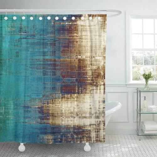 Shower Curtain Old Vintage Patterns Yellow Beige Brown Green Blue White Wall Aged Bathroom