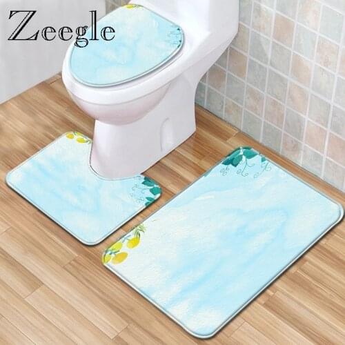 Zeegle Printed Bathroom Bath Mat Set Flannel Toilet Floor Mat Water Absorption Bathroom Decoration Mat Bath Entrance Door Mat