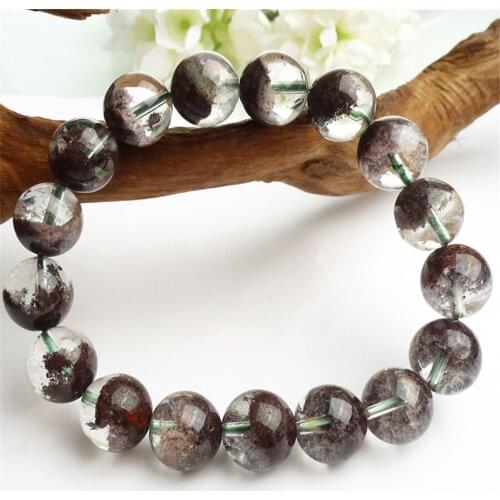 Womens Stretch Bracelets 12mm Crystal Quartz Round Bead Fashion Jewelry Charm Genuine Natural Phantom Quartz Bracelet