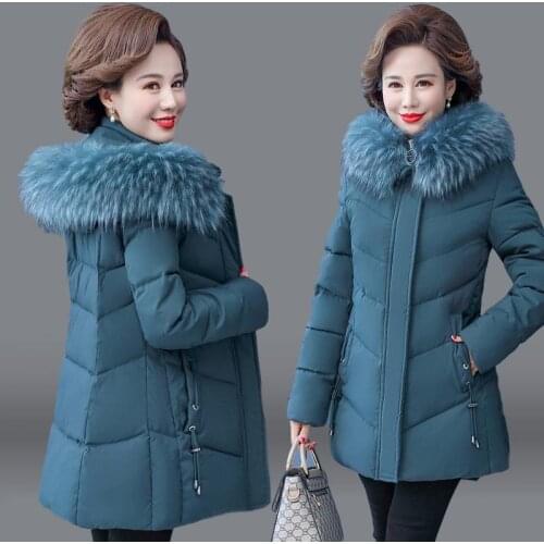 Women 2021 Winter Solid Coat Lady Middle-aged Mother Plus Size Cotton Padded Jacket Female Casual Warm Thick Loose Outwear X639