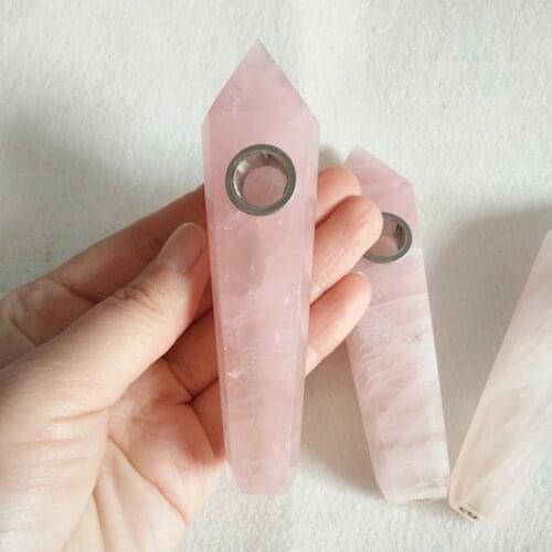 1 Natural Pink Rose Quartz Crystal Smoking Pipes