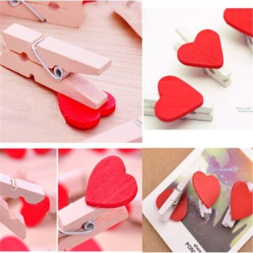 10Pcs Cute Love Mini Romantic Love Wooden Clip Clothespin Postcard Clip Photo Paper Nail Pin Home Wedding Decoration Stationery