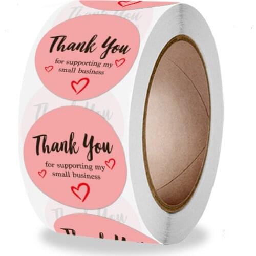 100-500Pcs Round Pink Thank You with heart Sticker Seal Labes 1Inch Hand Made with Love Sticker Decorative Stickers