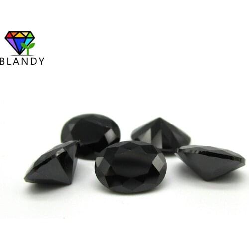 100pcs/lot 12*16mm Oval Shape Machine Cut Synthetic Black Glass Gem Stone Beads for Jewelry