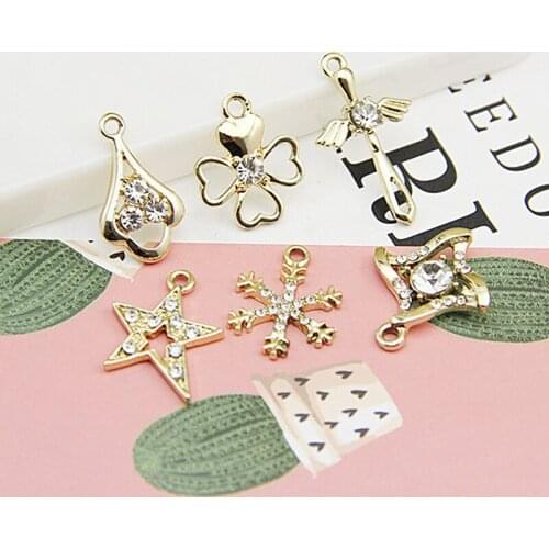 12pcs/lot fashion Heart Luck Flower Star Necklace Pendants for Jewelry Making Bracelet Earring Accessories Handmade DIY Crafts