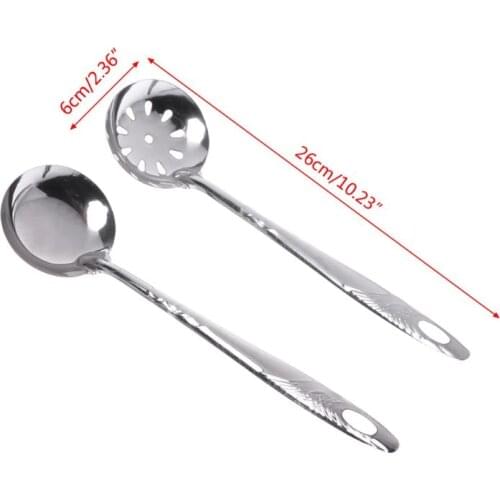 2Pcs Stainless Steel Large Soup Spoon Ladle Skimmer Colander Filter Kitchen Tool AXYC