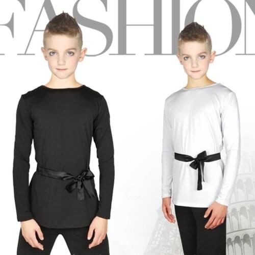 2018 Nice Latin Dance Tops for Children Black Fabric Shirt Ballroom Boy Male Latino Infantile Professional Chacha Wears N7009