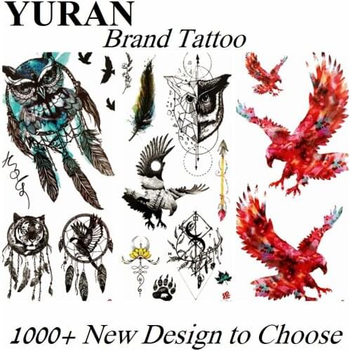 3D Owl Style Fashion Dreamcatcher Fake Temporary Tattoos Sticker For Men Boys Red Eagle Waterproof Tattoo Paper Body Art Tatoos