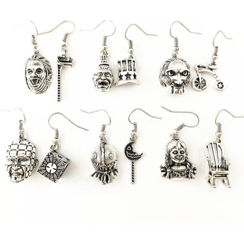 Annabelle Conjuring Captain Spaulding Hellraiser Leatherface Sam Doll Trick or Treat Saw Horror Earrings Metal Gifts for Girl