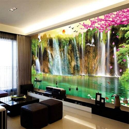 Beibehang Customized wallpaper 3d flowing water and wealthy Rising Sun Dongsheng Yingsong Songshan Water Painting 3d wallpaper