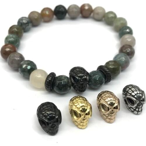 2mm 316L Stainless steel Plated Gold Skull Beads Charms Mask Skeleton Spacer Beads for Bracelet Jewelry Making
