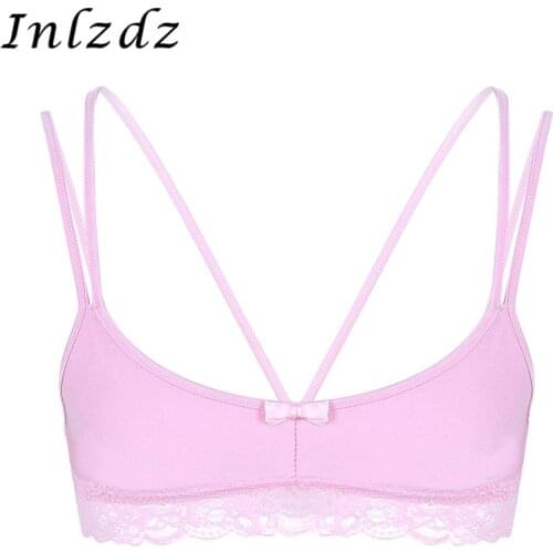 Mens Lingerie Sissy Bra Wire-free Open Cup Hot Sexy Bra Underbust Bralette Lace Hem Strappy Hot Gay Bra Top Exotic Sex Costume