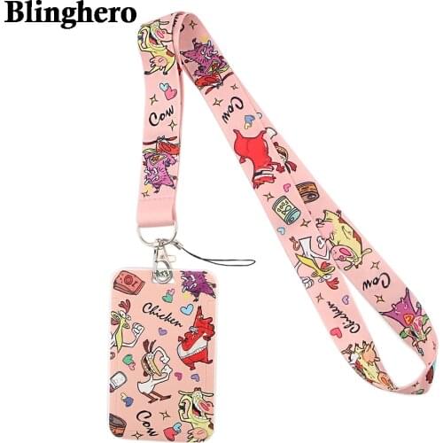 CB077 Anime Cow Work Name Card Holder Business Work Card ID Badge Cartoon Lanyard Holder DIY Hanging Rope