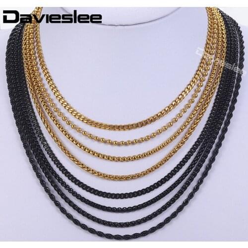 24inch Chains Necklaces for Men Women 7pcs/Set Dropshipping Jewelry Black Gold Silver Color Mens Necklace Stainless Steel DKNN3A