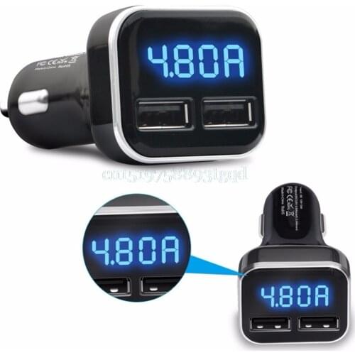 Dual USB Car Charger 4.8A Adapter LED Display Fast Charging For iPhone Samsung Android