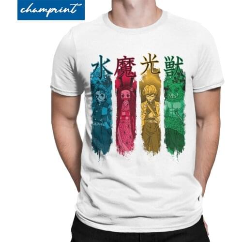 Team Demon Slayer T Shirt for Men Cotton Vintage T-Shirt Inosuke Anime Demon Blade Tees Short Sleeve Tops Graphic Printed