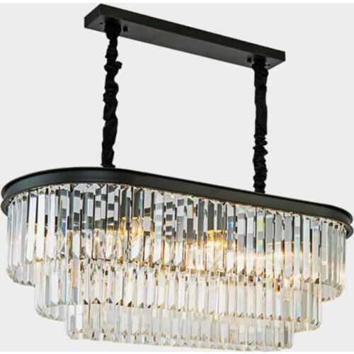 Crystal Chandelier Oval Black Retro American Light Crystal Chandelier Dining Table Creative Personality Dining Room Lamp Modern