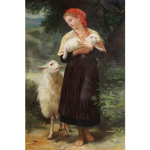 Wall Painting Art Home Decor The Shepherdess, 1873 by William Adolphe Bouguereau Oil Painting for Living Room Wall