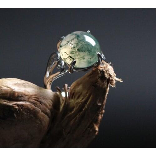 100% Real green jade ring ocean water agate rings resizable emerald ring 925 sterling silver ring women rings jade jewelry