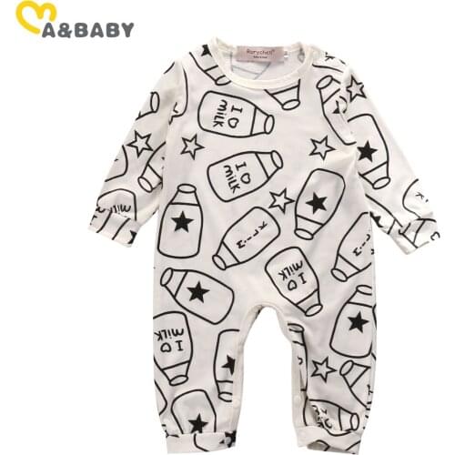 Ma&Baby 0-18M Spring Autumn Newborn Infant Baby Boy Jumpsuit Cute Milk Print Long Sleeve Romper Toddler Boys Clothing Costumes