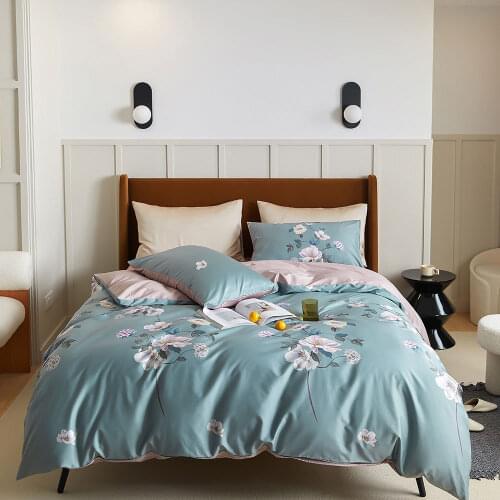 Papa&Mima Nordic Pastoral Floral Egyptian Cotton Bedding Set Queen King Size Duvet Cover Set Fitted Sheet Pillowcase